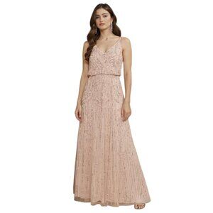 Anthropologie BHLDN Fidelia Beaded Maxi Dress Women's Size 2 Blush Sequin Mesh